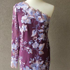 Free People $250 Women  Size 0 Rosalie Embroidered Mini Dress One Shoulder Wine